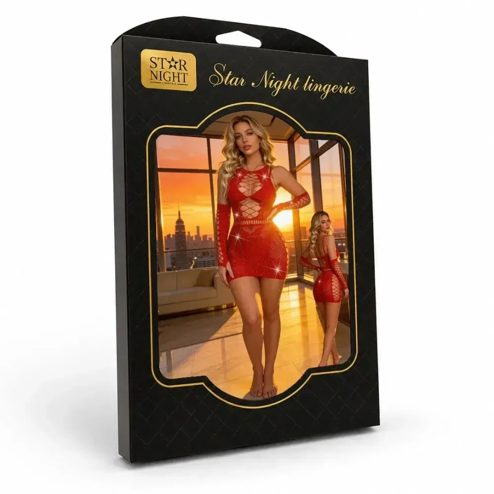 Платье сеточка Star Night с глубоким вырезом, красное, OS (S-L) Sex Aura Киев - изображение 10