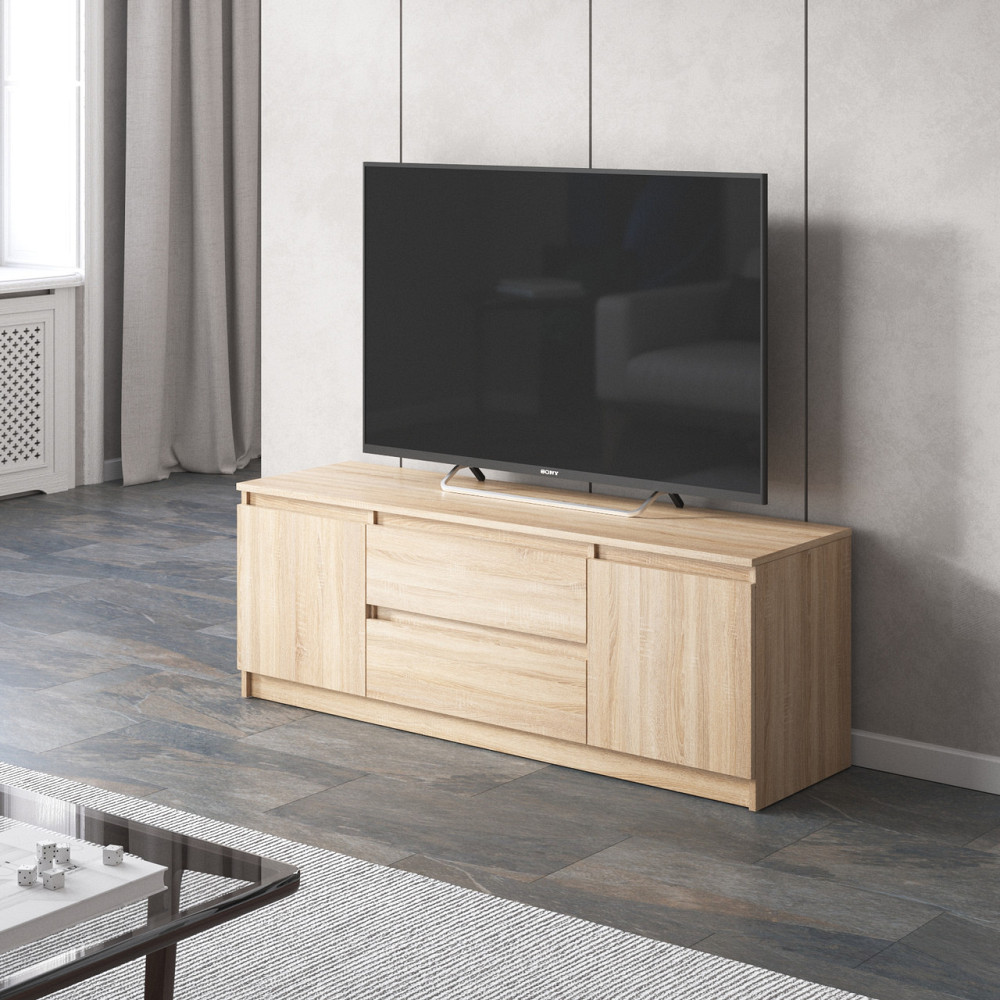 Тумба под телевизор VAYS, для гостиной, современная, 2 выдвижных ящика и две двери, без ручек R-28 Дуб Сонома Львов - изображение 1