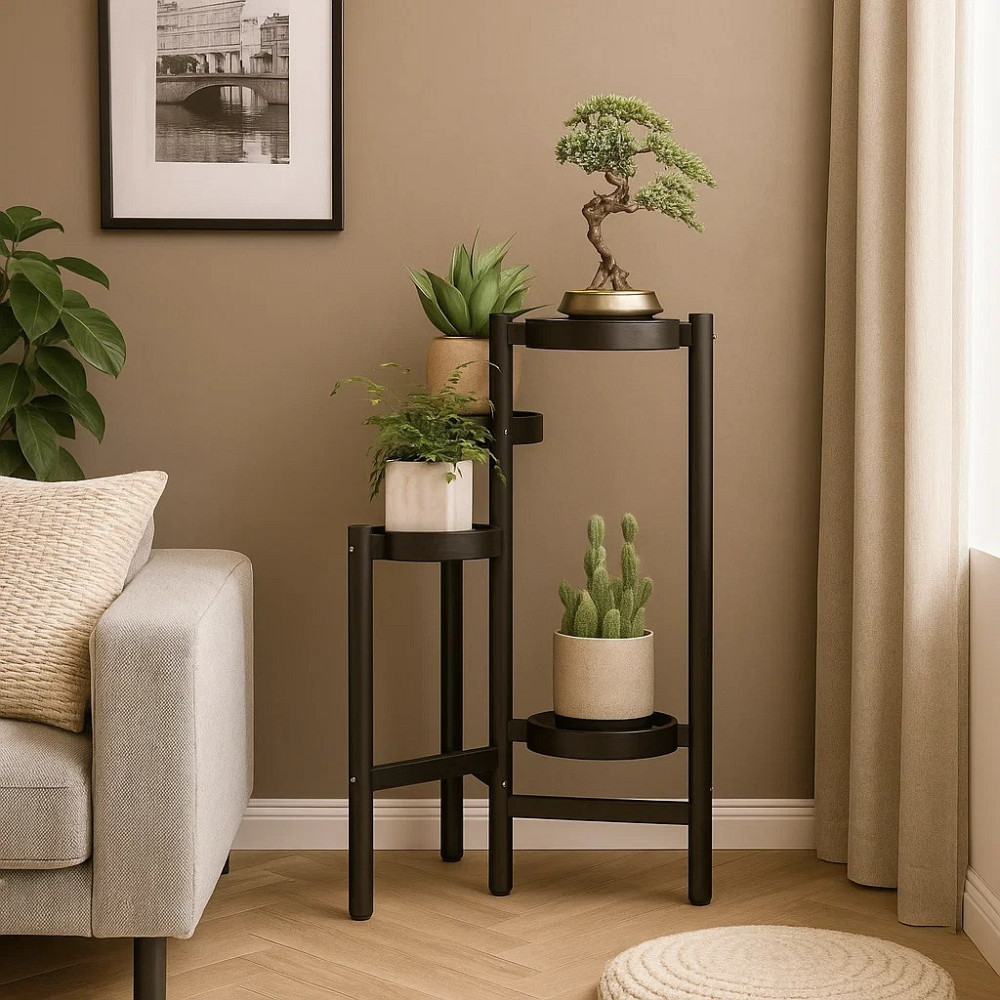 Стеллаж с полками для растений и горшков с цветами на 4 яруса цвет черный Каменец-Подольский - изображение 1