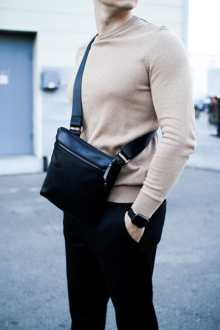 Сумка-мессенджер мужская из натуральной кожи, сумка через плечо (Черная) Сумы - изображение 3