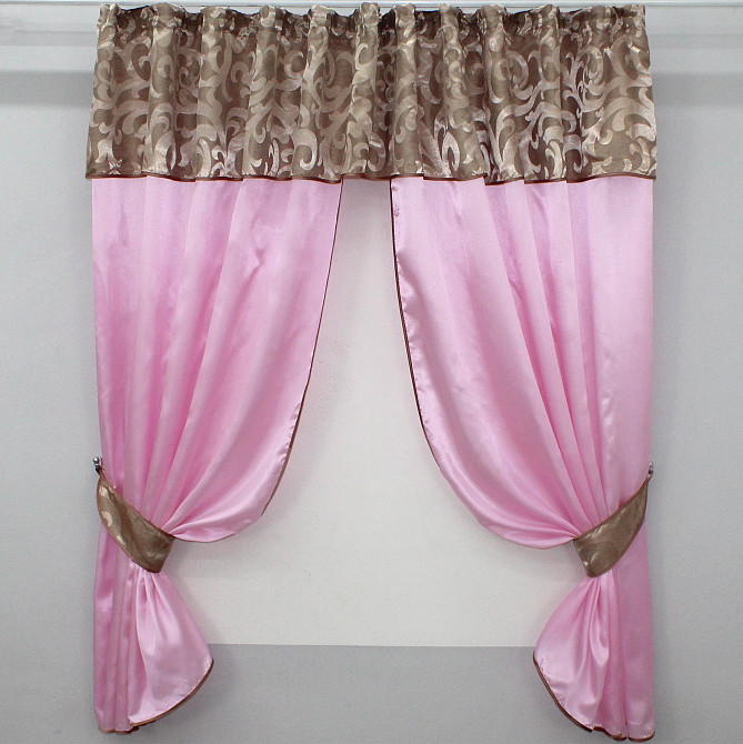 Кухонные шторы VR-Textil № 073к с ламбрекеном и подхватами розовый с пудровым 290х170 см (52-0472) Киев - изображение 1