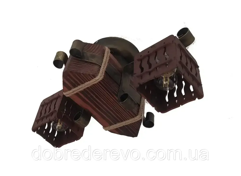 Люстра дерев'яна квадрат потолочна на 2 плафона Вижниця - фото 1