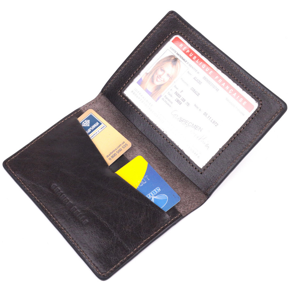 Практичная обложка из глянцевой кожи на военный билет Карта GRANDE PELLE 16778 Коричневая Киев - изображение 6