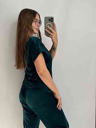 Піжама-комплект (футболка+шорти+штани) з плюшевого велюр Смарагд S Харків