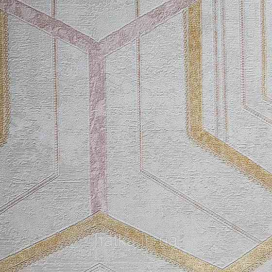 Шпалери метрові вінілові на флізелін 24 Carati Cristiana Masi геометрія смуги золотом рожеві на бежевому 3д Київ