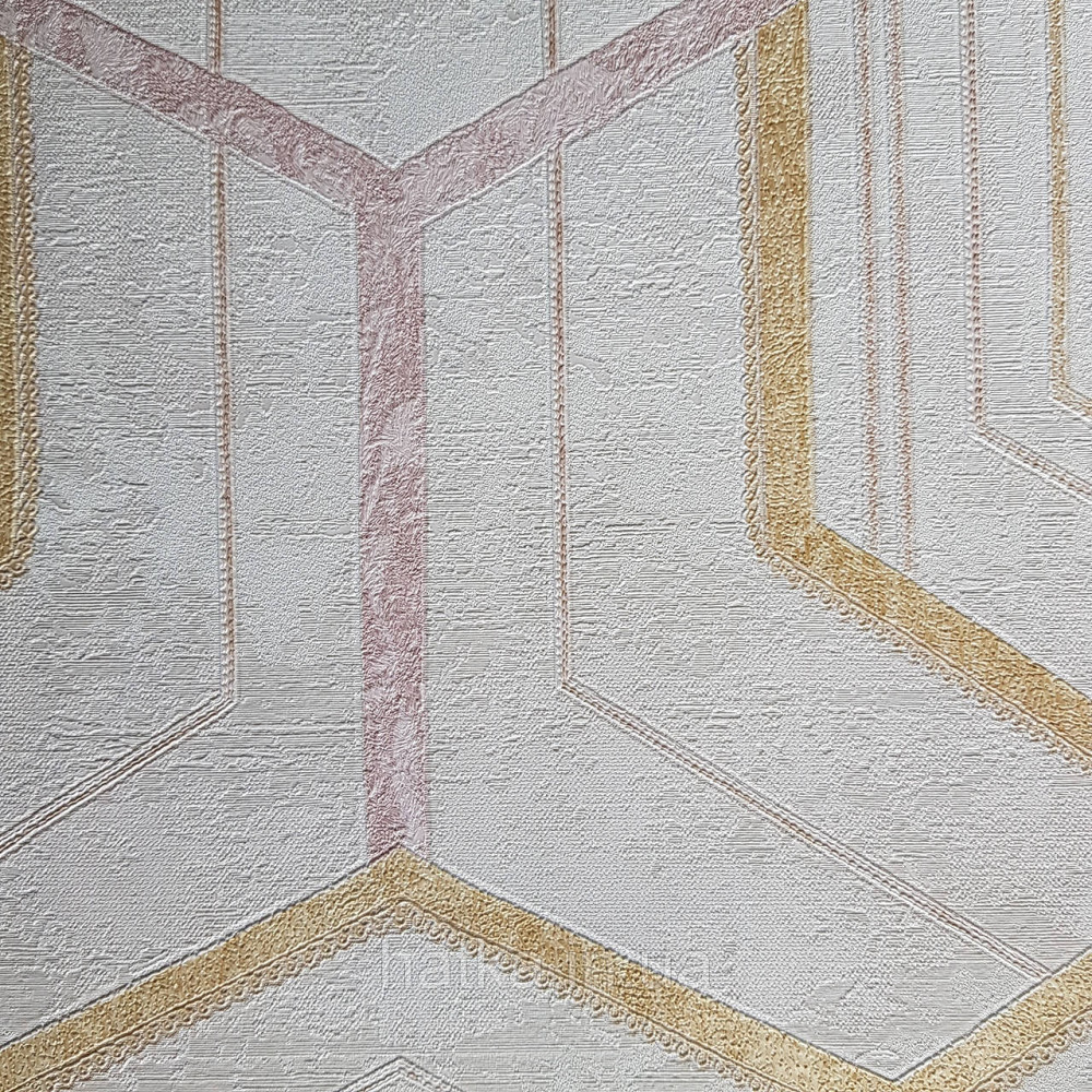 Шпалери метрові вінілові на флізелін 24 Carati Cristiana Masi геометрія смуги золотом рожеві на бежевому 3д Київ - фото 4