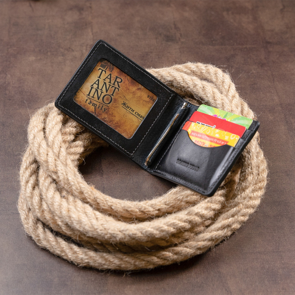 Стильное портмоне с зажимом для денег без застежки GRANDE PELLE 11295 Черное Киев - изображение 8