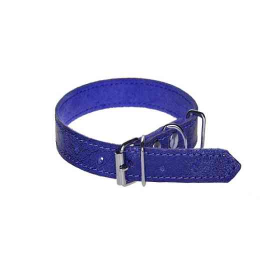 Ошейник 1225 12мм "Перламутр" кожаный двойной Синий Вінниця