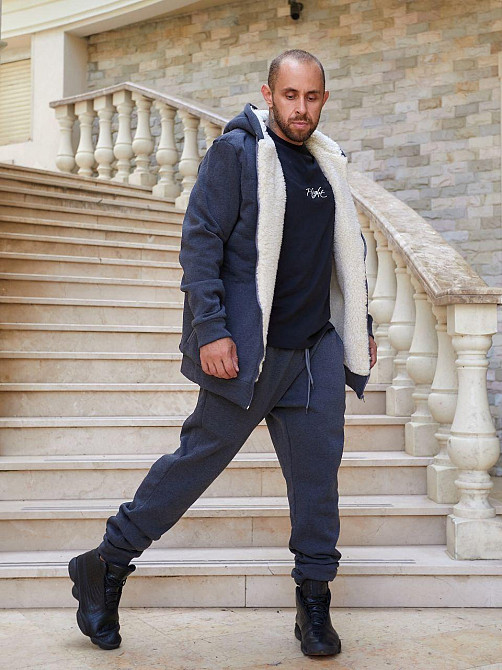 Мужской теплый костюм двойка трехнитка на флисе с мехом овчины Антрацит, 44 Одесса - изображение 4