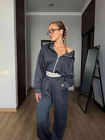 Жіночий прогулянковий костюм-двійка: кофта та штани двонитка LUX Графіт, 42/44 Одеса