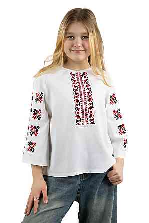Вышиванка для девочек, льняная  белая топ 122 Киев