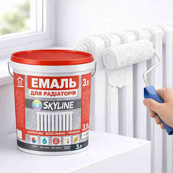 Акрилова емаль для радіаторів і труб опалення SkyLine, глянцева, термостійка, без запаху, біла, 3 мл Харків