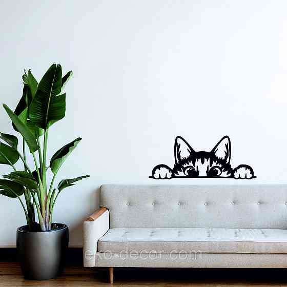 Декоративное настенное 3D Панно «Кот» Декор на стену с объемом (цена за 1 шт) 70*28 см, Черный Киев