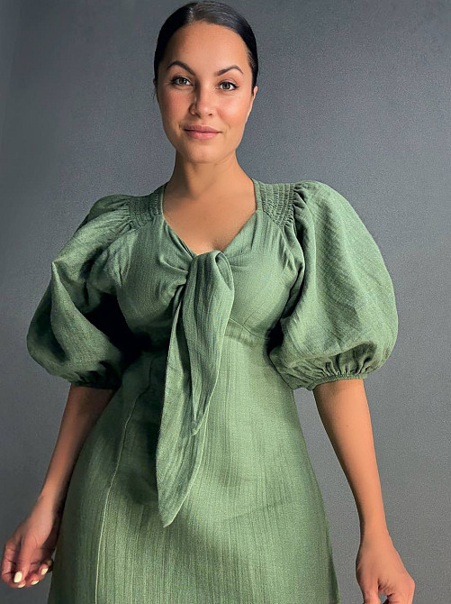 Платье женское Mix Ray 4196 длинное с разрезом узел на груди из муслина хаки, хаки, S Киев - изображение 12