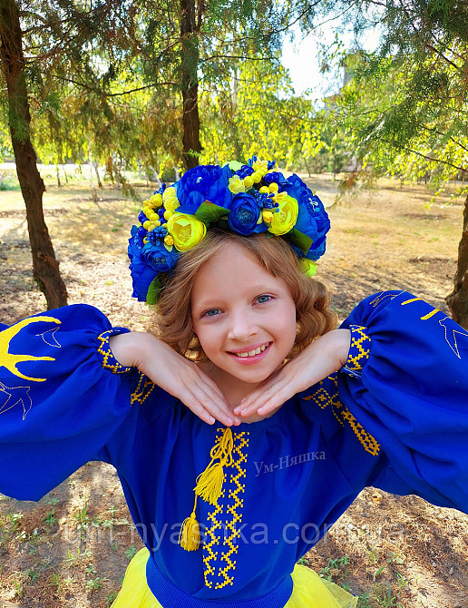 Ободок обруч з квітами "Піони великий жовто-синій" Кривий Ріг - фото 3