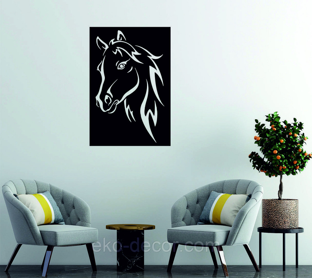 Декоративное настенное Панно «Лошадь», Декор на стену 110*74 см, Черный Киев - изображение 1