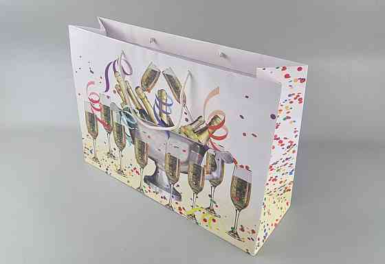 Картонные пакеты с ручками Гигант горизонтальные Новогодние  46*33*15-014 (12 шт) Харьков