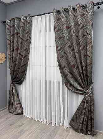 Комплект штор на люверсах VR-Textil Жаккард Mystery № 1623ш Серый с венге 150х280 см 2 шт (37-0205) Киев