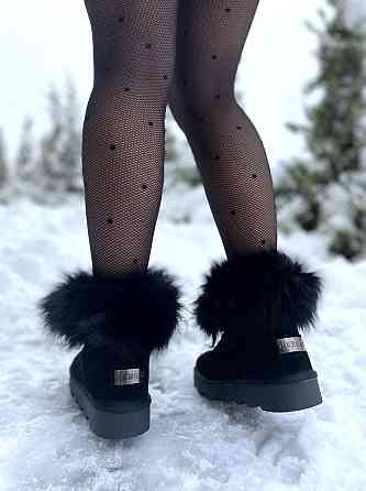 Hengji Угги жіночі HENGJI чорні натуральна замша з теплим хутром висота 12 см (5868) Коломия