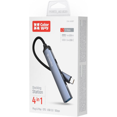 Концентратор ColorWay USB-C 4-in-1 USB-C2.0х3/USB3.0 (CW-HUB07) Вінниця - фото 12