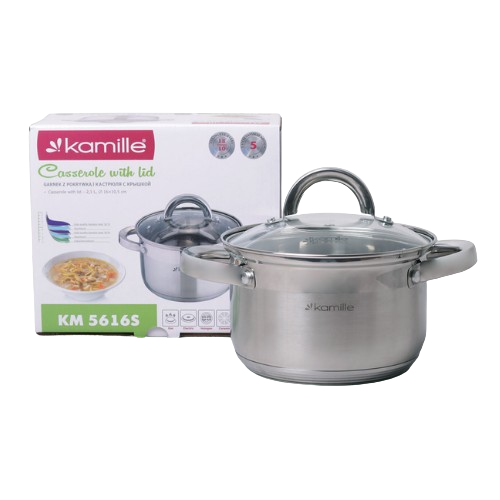 Каструля нержавіюча сталь 1,8л з кришкою порожнисті ручки 5616S KAMILLE Житомир