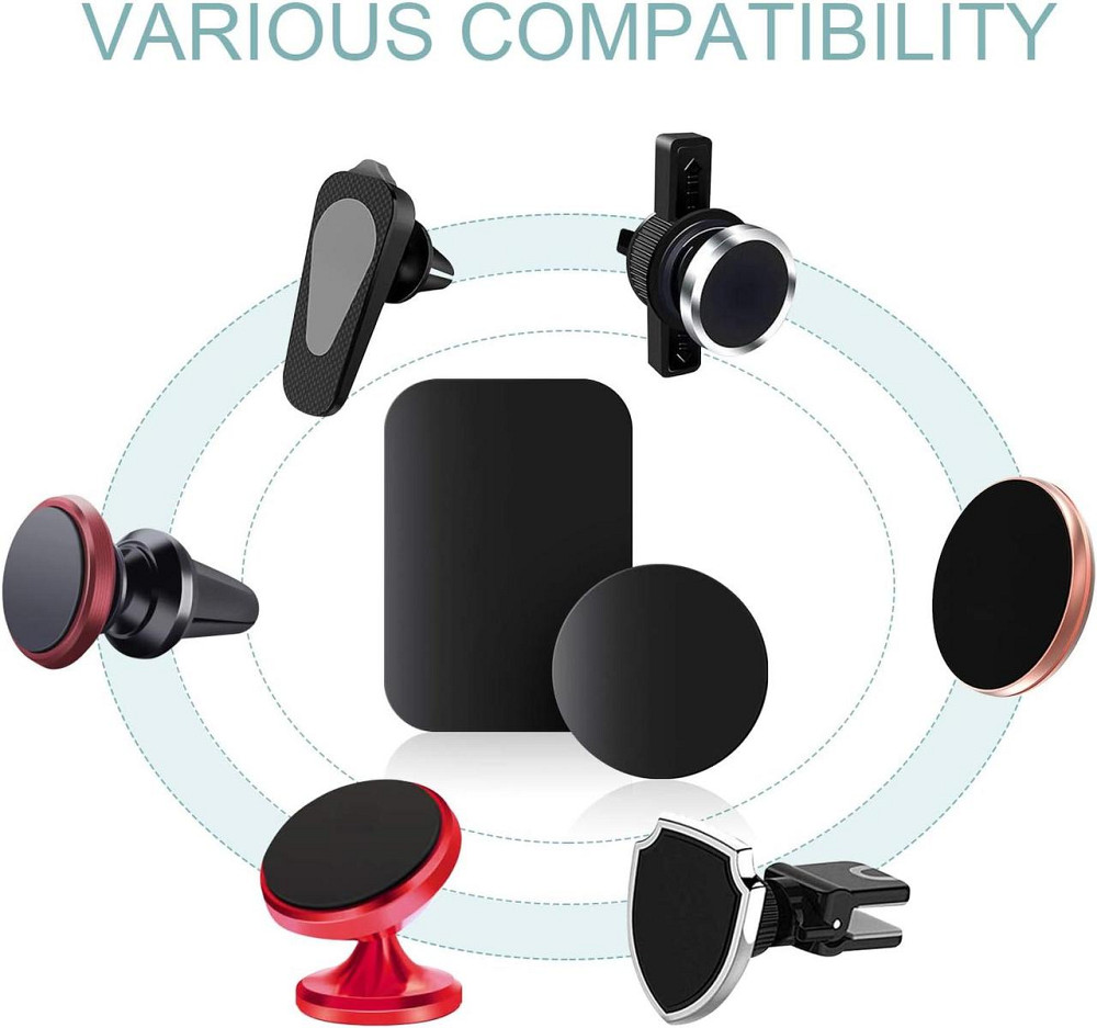 Металеві пластини для магнітного автотримача 10 шт (6 круглі, 4 прямокутні) сріблясті клейкі сумісні з тримачем в машину Київ - фото 8