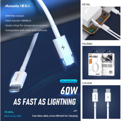 Дата кабель USB-C to USB-C 1.0m PD-B83a 60W Proda (PD-B83a-WHT) Вінниця - фото 4