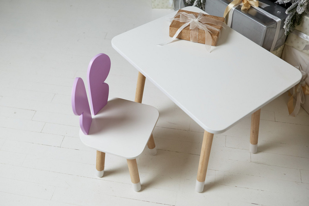 Дитячий  білий прямокутний стіл та стільчик  фіолетовий метелик з білим сидінням. Дитячий  білий столик Київ - фото 3