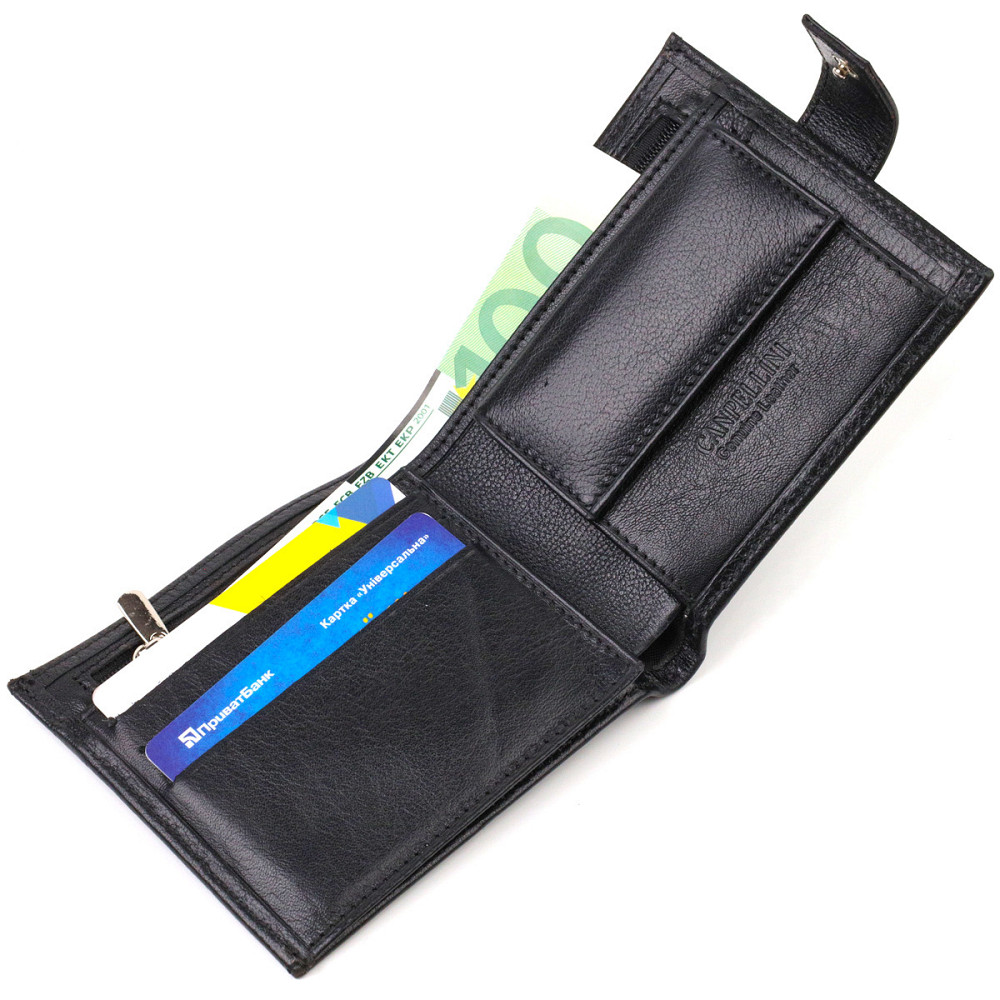 Удобный мужской кошелек из натуральной гладкой кожи CANPELLINI 21877 Черный Киев - изображение 6