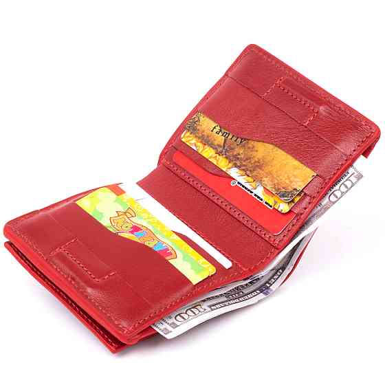 Вертикальне глянсове портмоне з накладною монетницьою GRANDE PELLE 11331 Червоне Київ