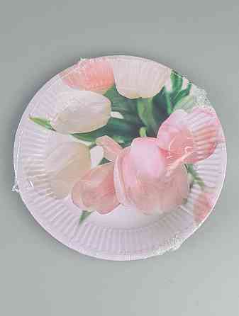 Паперова тарілка з малюнком 18 см "No 8" Рожеві тюльпани 10 шт (1 пачка) Харків
