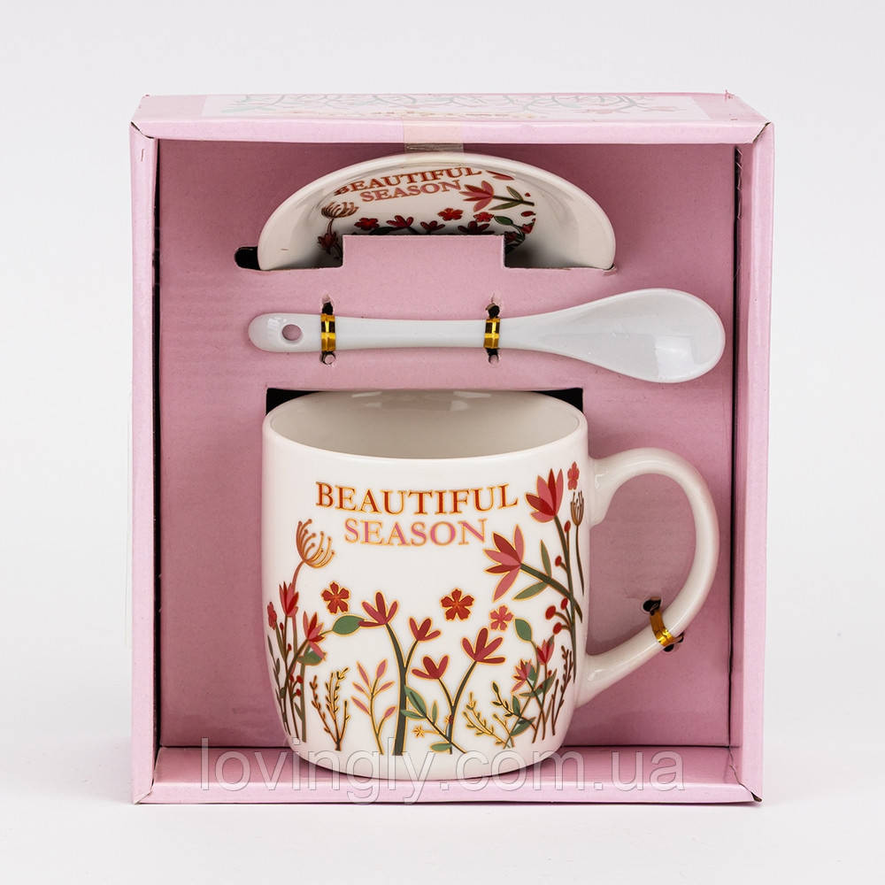 Подарочная чашка с блюдцем и ложкой - цветочный дизайн, яркая коробка, универсальный подарок женщине, маме, подруге Ирпень - изображение 8