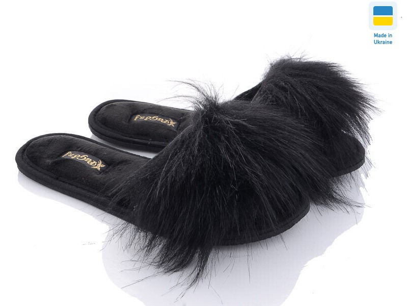 Капці жіночі відкриті PaGo "Пухнастик" чорні Одеса - фото 2