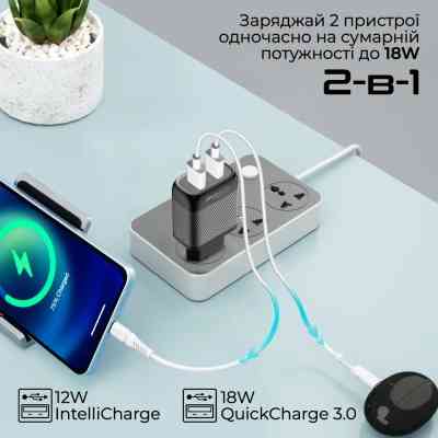 Зарядное устройство Promate biplug-qc3.eu-bk Винница