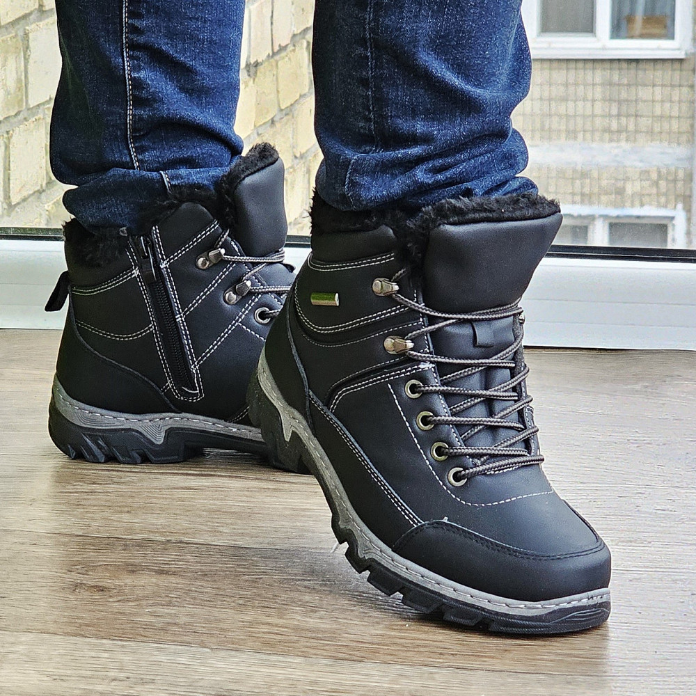 Ботинки Зимние Мужские на Меху Чёрные Зима Мех Прошитые (размеры: 40,41,42,43,44,45) Видео Обзор Днепр - изображение 3