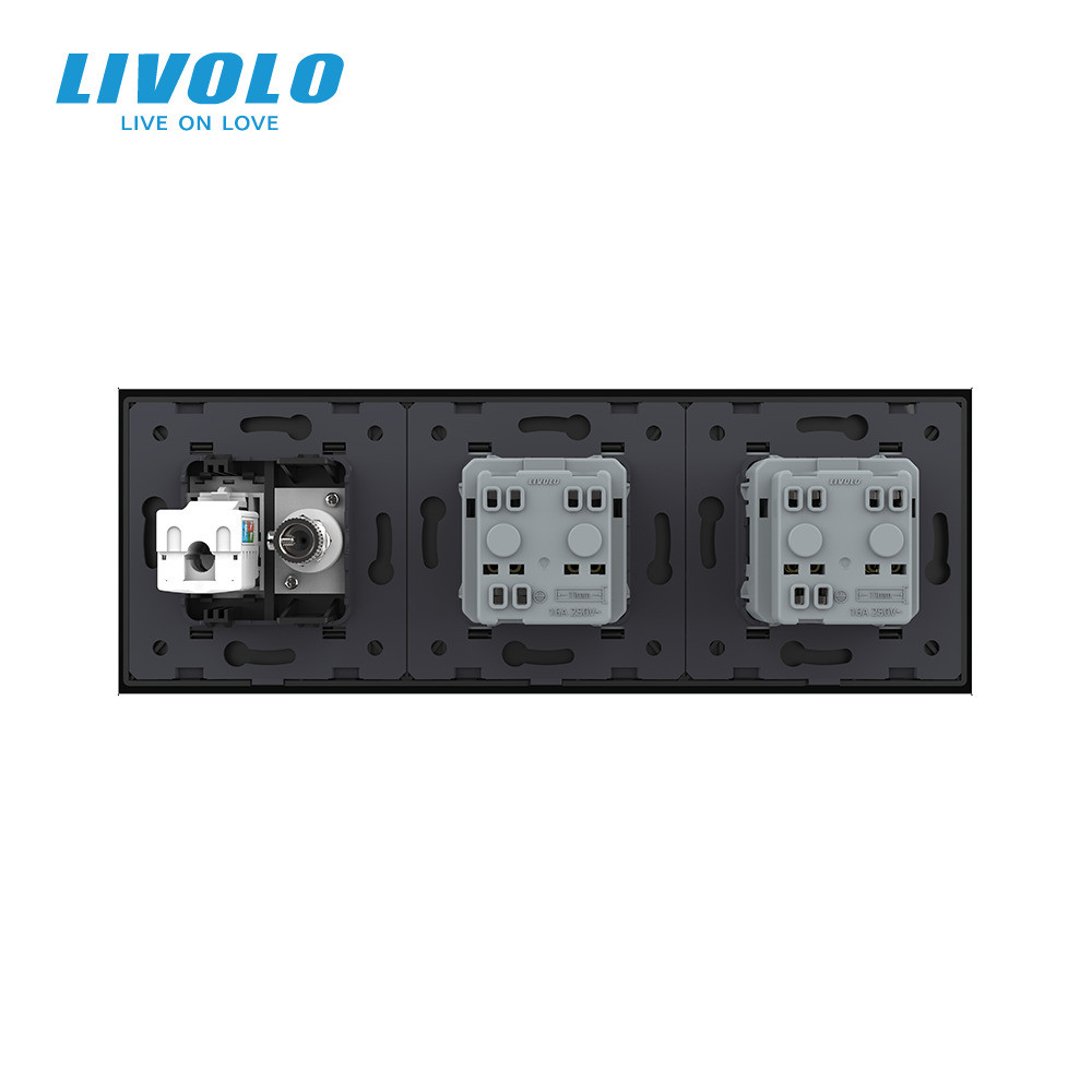 LIVOLO Розетка тримісна комбінована Силова Інтернет ТБ LIVOLO чорна матова скло Коломия - фото 4
