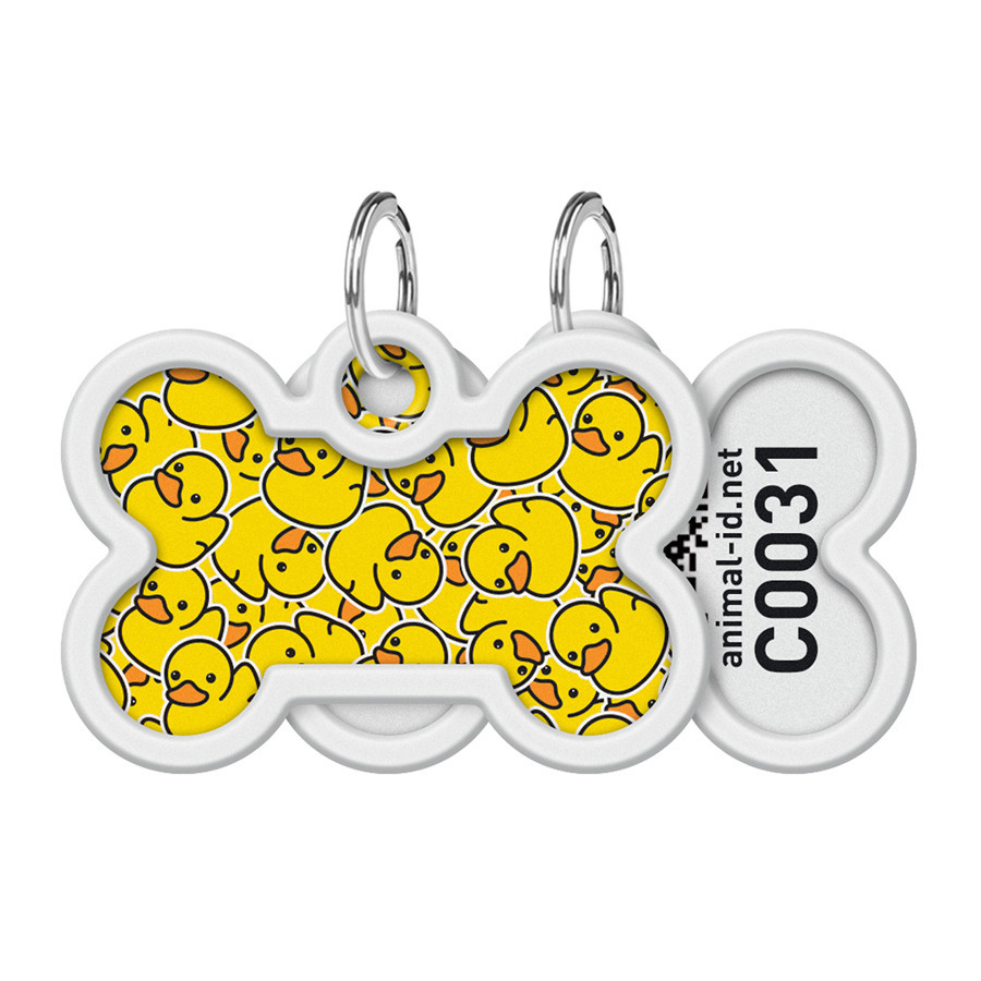 Адресник для собак і котів металевий WAUDOG Smart ID з QR-паспортом, малюнок "Каточки", кістка, Д 40 мм, Ш Вінниця - фото 1