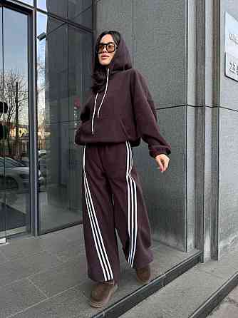 Женский теплый костюм двойка с лампасами из турецкого флиса Шоколад, 46/48 Одесса