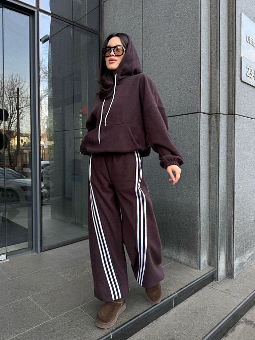 Женский теплый костюм двойка с лампасами из турецкого флиса Шоколад, 46/48 Одесса - изображение 4