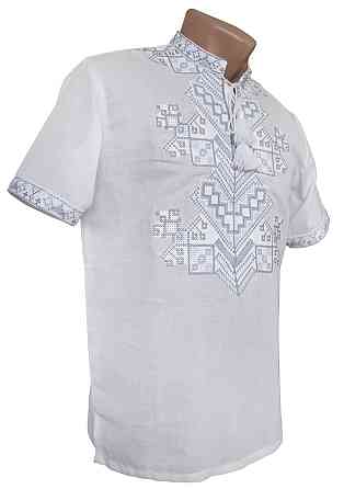 Мужская вышиванка на домотканом полотне в белом. Киев