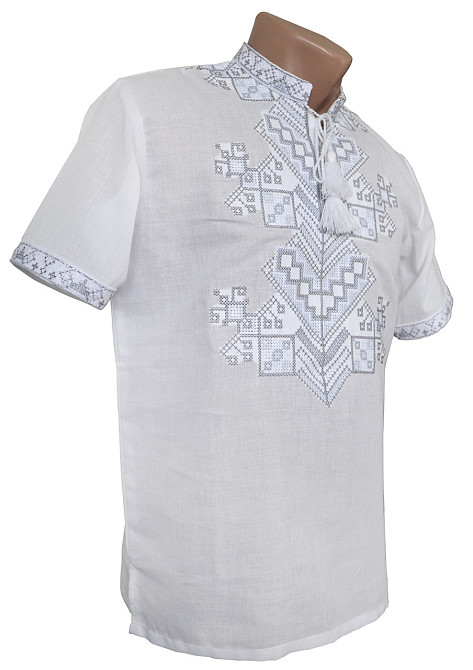 Чоловіча вишиванка на домотканому полотні у білому кольорі Київ - фото 2
