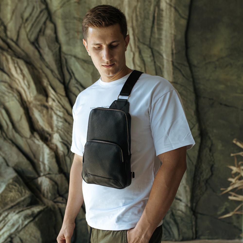 Сумка слинг мужская кожаная вместительная повседневная для парня, чернаяMasterSem Киев - изображение 7