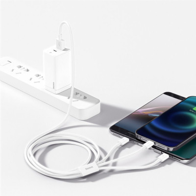 Дата кабель USB 2.0 AM to Lightning + Micro 5P + USB-C 1.5m 3.5A white Baseus (CAMLTYS-02) Вінниця - фото 5