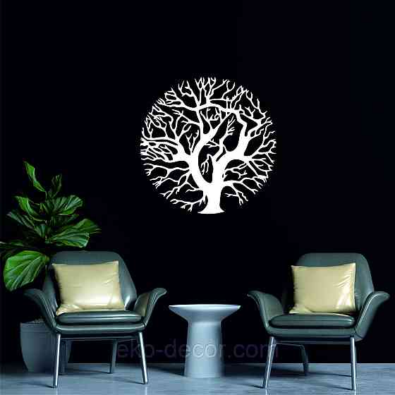 Декоративное настенное 3D Панно «Дерево в кругу» Декор на стену с объемом 70*70 см, Белый Киев