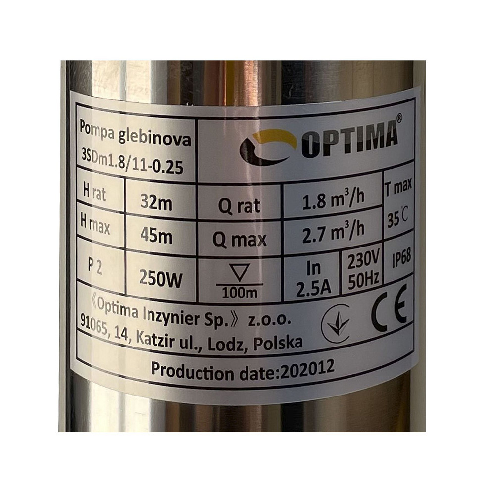 Насос свердловинний з підв, стійк, до піску 3″ OPTIMA  3SDm1,8/11 0,25 кВт 45м + пульт+кабель1,5мNEW Тернопіль - фото 2