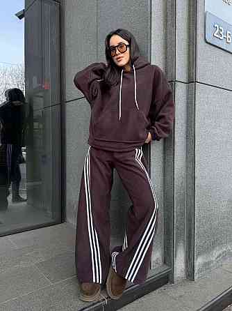 Женский теплый костюм двойка с лампасами из турецкого флиса Шоколад, 46/48 Одесса