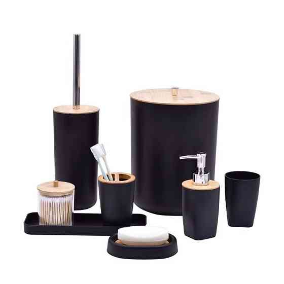 Набор аксессуаров для ванной комнаты и душа 8в1, урна,дозатор для мыла, мыльница, стаканы и аксессуары,черный Каменец-Подольский