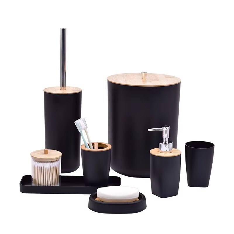 Набор аксессуаров для ванной комнаты и душа 8в1, урна,дозатор для мыла, мыльница, стаканы и аксессуары,черный Каменец-Подольский - изображение 2