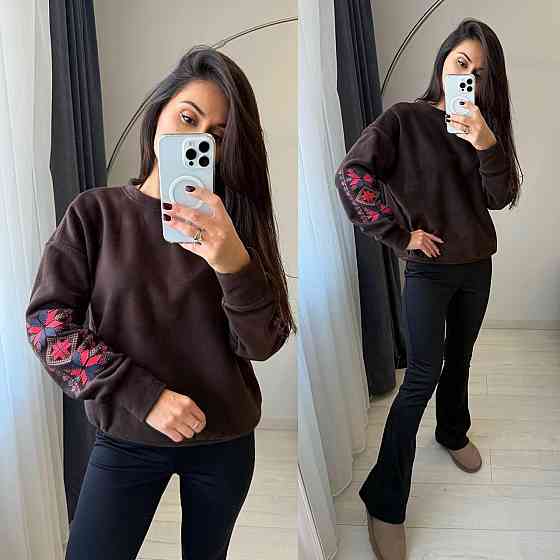 Женский теплый костюм: кофта с принтом и лосины двусторонний флис + дайвинг на флисе Шоколадный, 50/52 Одесса