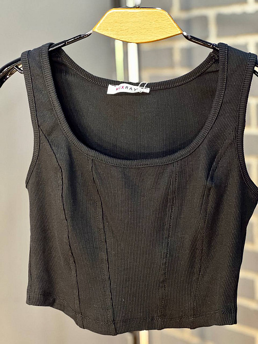 Майка женская Mix Ray 3990 корсетные швы топ короткая черная, черный, S Одесса - изображение 3